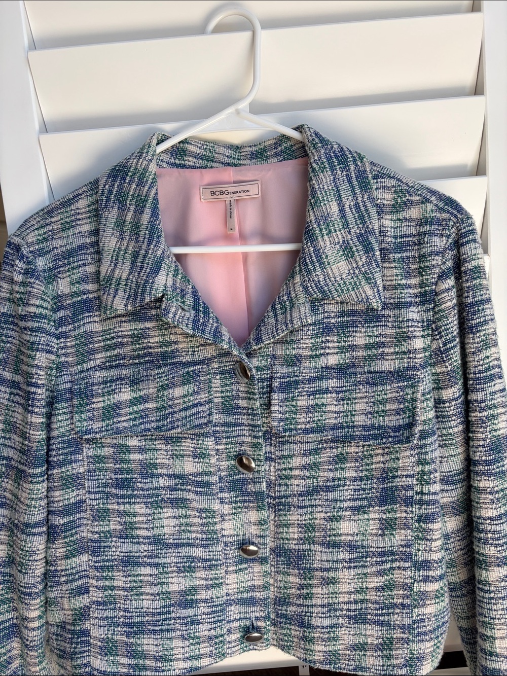 BCBGeneration Blue & Pink Tweed Cropped Blazer